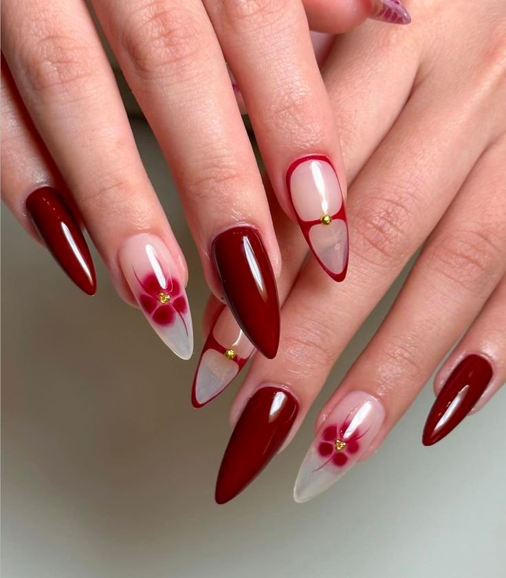 Burgundy nail art from the Lunar Nails gallery
